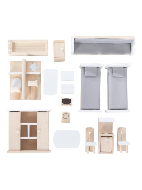 ROBA Casa de muñecas + muebles y muñecas – madera natural - Kiabi