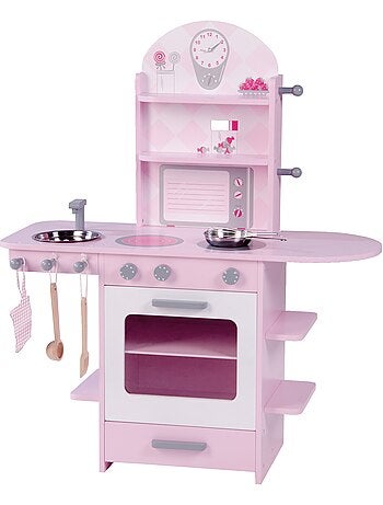 ROBA Cocina infantil en madera + fregadero y accesorios - desde 3 años - rosa/blanco