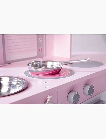 ROBA Cocina infantil en madera + fregadero y accesorios - desde 3 años - rosa/blanco