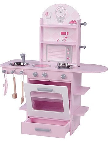 ROBA Cocina infantil en madera + fregadero y accesorios - desde 3 años - rosa/blanco