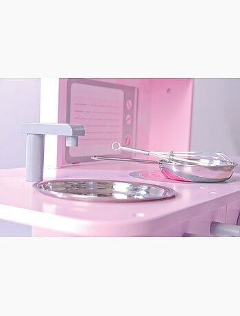 ROBA Cocina infantil en madera + fregadero y accesorios - desde 3 años - rosa/blanco