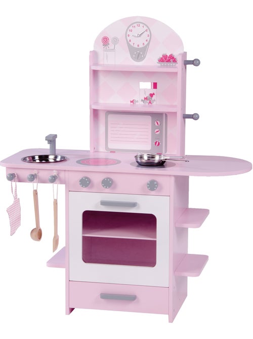 ROBA Cocina infantil en madera + fregadero y accesorios  - desde 3 años - rosa/blanco - Kiabi