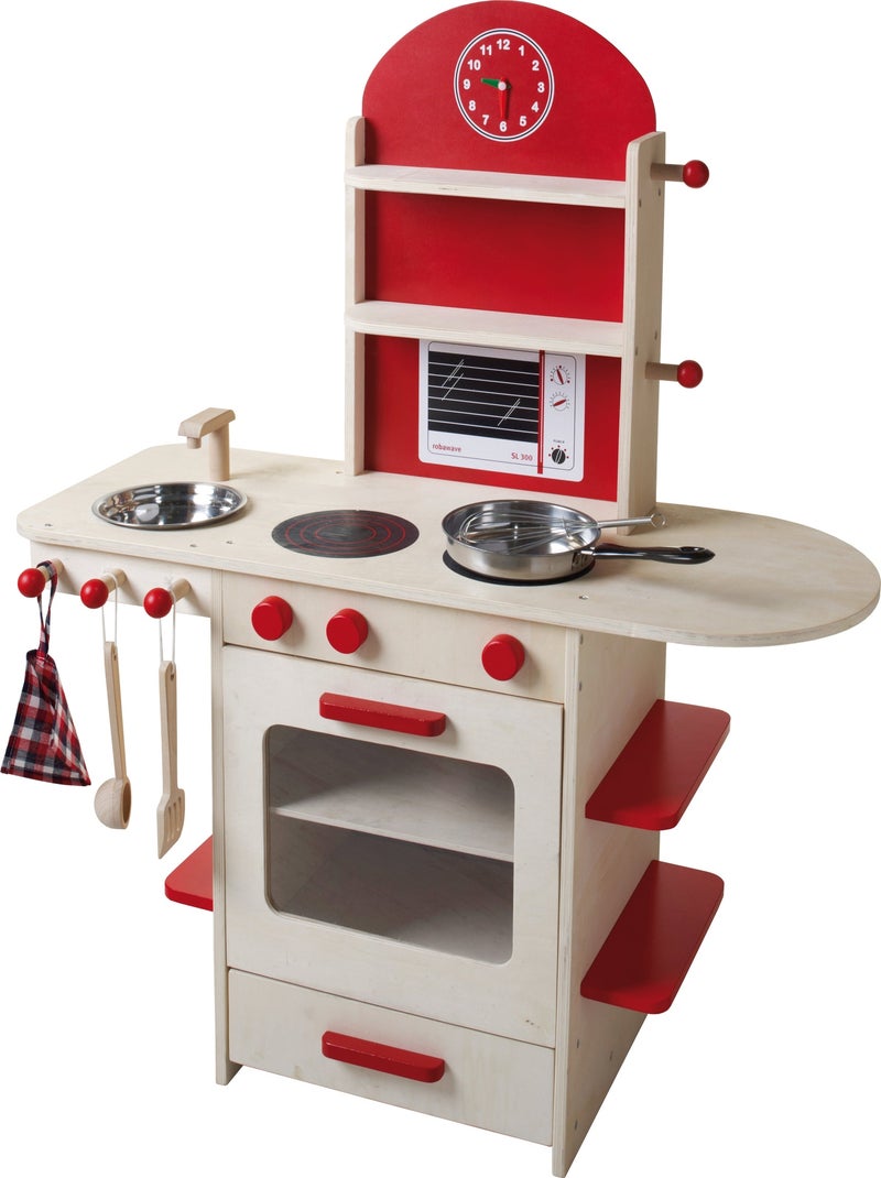 ROBA Cocina infantil en madera + fregadero y accesorios en madera y metal - desde 3 años Rojo - Kiabi