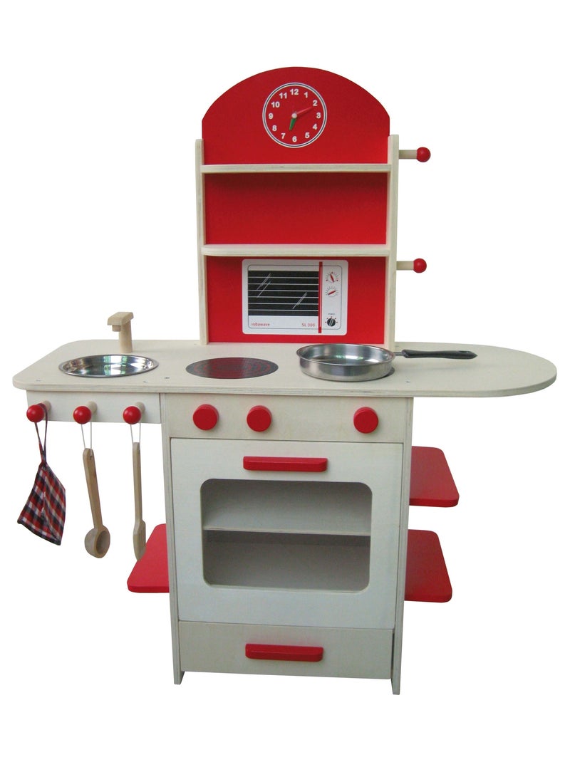 ROBA Cocina infantil en madera + fregadero y accesorios en madera y metal - desde 3 años Rojo - Kiabi