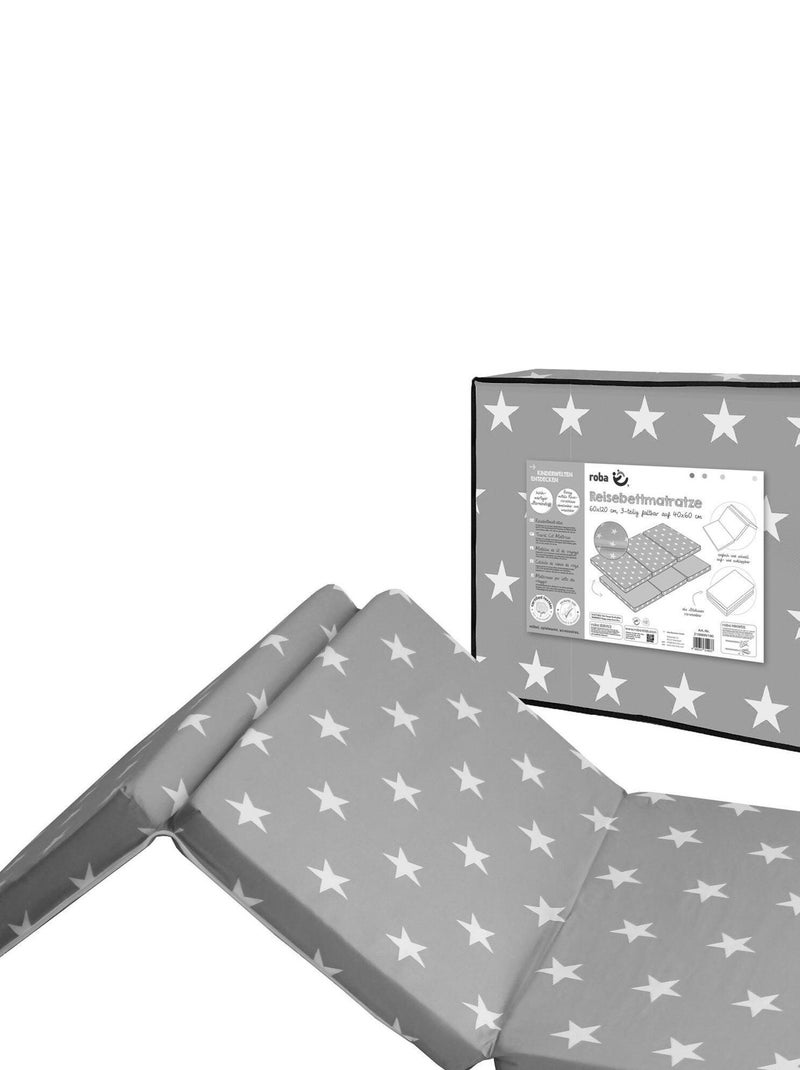 ROBA Colchón de viaje Little Stars 60 x 120 cm plegable + bolsa de transporte Gris blanco - Kiabi