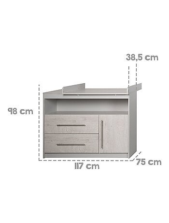 ROBA Cómoda cambiador "Maren 2" – con tablero cambiador extraíble – gris claro / roble blanqueado