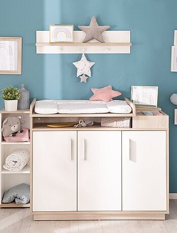 ROBA Cómoda cambiador "Olaf" con tablero extraíble - blanco/decoración olmo lunar - altura 92,5 cm