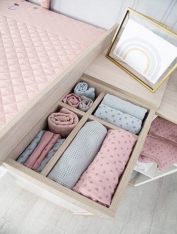 ROBA Cómoda cambiador "Olaf" con tablero extraíble - blanco/decoración olmo lunar - altura 92,5 cm