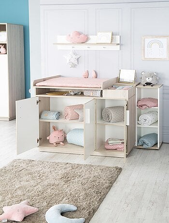ROBA Cómoda cambiador "Olaf" con tablero extraíble - blanco/decoración olmo lunar - altura 92,5 cm