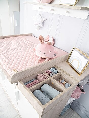 ROBA Cómoda cambiador "Olaf" con tablero extraíble - blanco/decoración olmo lunar - altura 92,5 cm