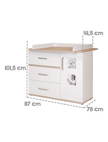 ROBA Cómoda cambiador "Pia" con 2 marcos para fotos - blanco/roble "San Remo