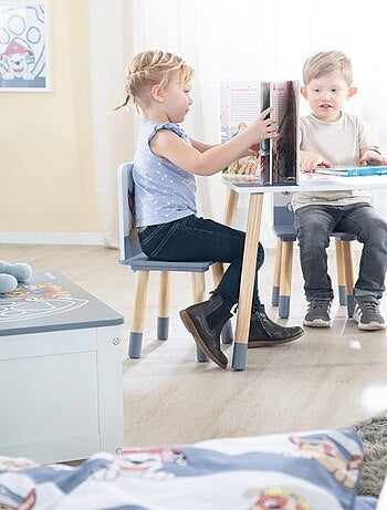 ROBA Conjunto mesa + 2 sillas infantil 'Paw Patrol' - diseño perro - patas en madera natural - azul