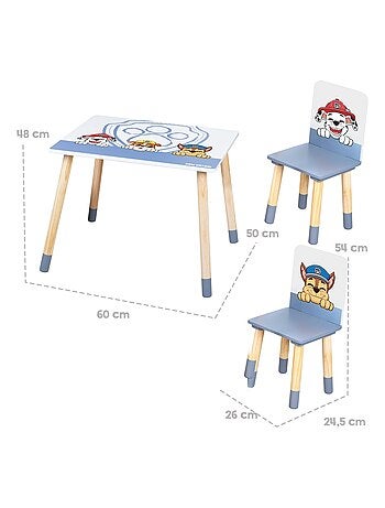 ROBA Conjunto mesa + 2 sillas infantil 'Paw Patrol' - diseño perro - patas en madera natural - azul