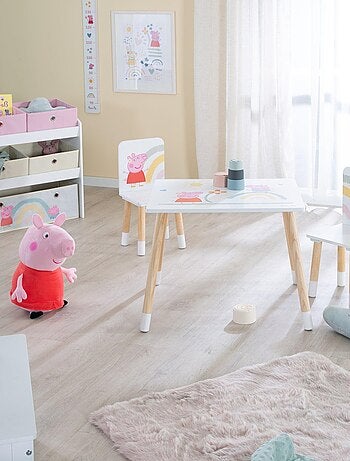 ROBA Conjunto mesa + 2 sillas infantil 'Peppa Pig' - diseño cerdita - patas en madera natural - rosa