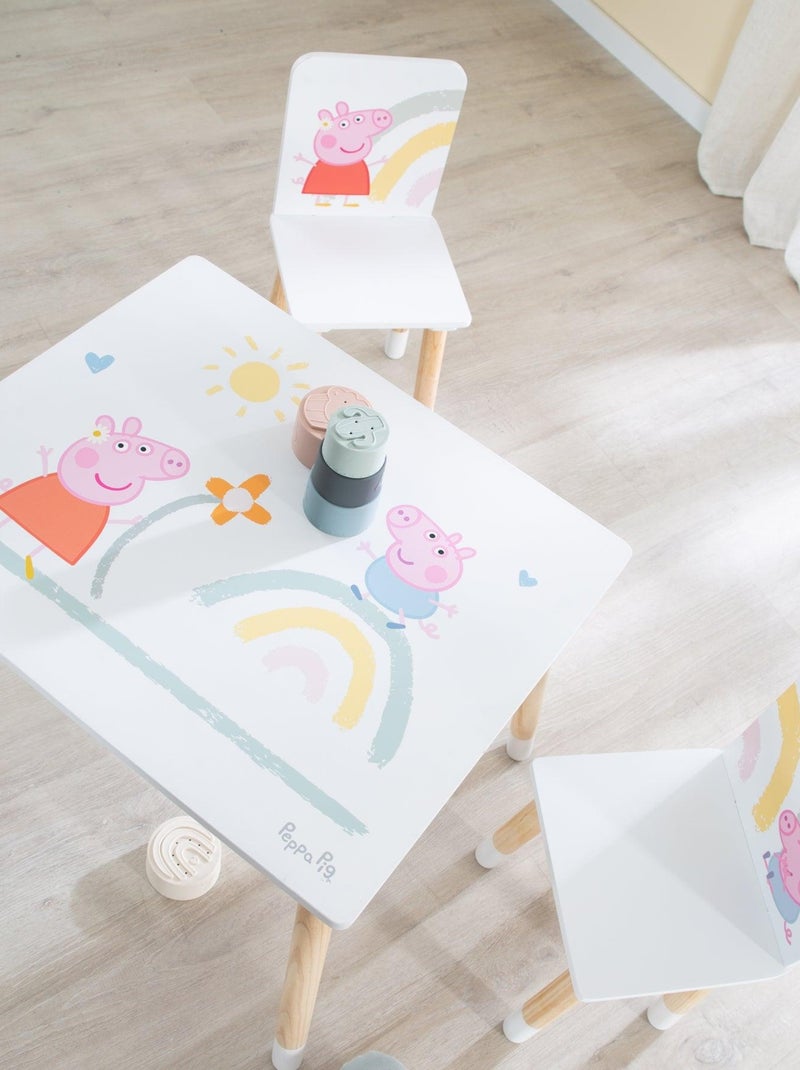 ROBA Conjunto mesa + 2 sillas infantil 'Peppa Pig' - diseño cerdita - patas en madera natural - rosa Blanco Rosa claro Gris - Kiabi