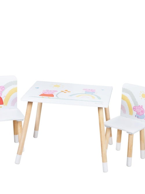 ROBA Conjunto mesa + 2 sillas infantil 'Peppa Pig' - dise?o cerdita - patas en madera natural - rosa - Kiabi