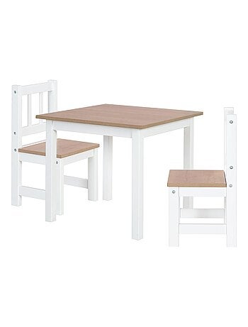 ROBA Conjunto mesa y 2 sillas infantil Woody - tablero y asientos en aspecto madera - blanco