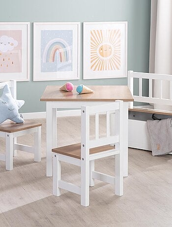 ROBA Conjunto mesa y 2 sillas infantil Woody - tablero y asientos en aspecto madera - blanco