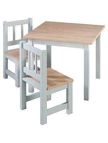 ROBA Conjunto mesa y 2 sillas infantil Woody - tablero y asientos en aspecto madera - blanco