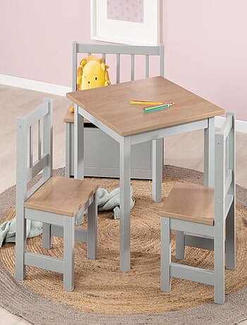 ROBA Conjunto mesa y 2 sillas infantil Woody - tablero y asientos en aspecto madera - blanco