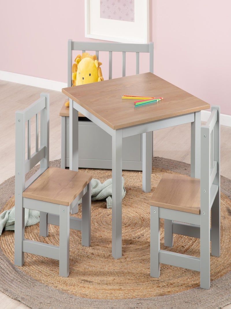 ROBA Conjunto mesa y 2 sillas infantil Woody - tablero y asientos en aspecto madera - gris Taupe - Kiabi