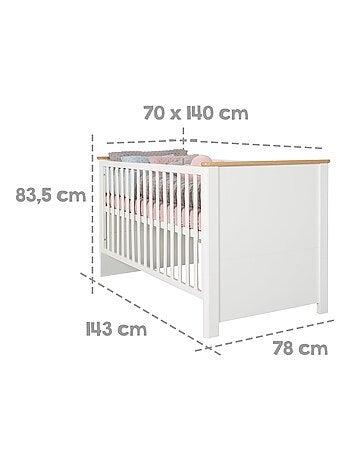 ROBA Cuna evolutiva Ava - 70x140 - Altura ajustable - 0 a 7 años - Blanco/decoración roble artesanal