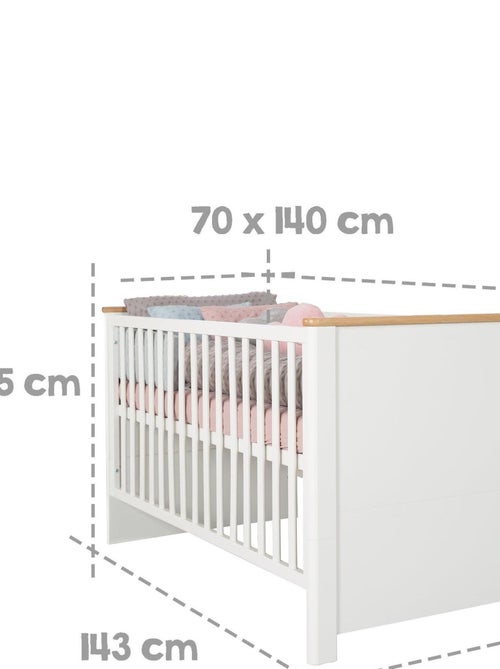 ROBA Cuna evolutiva Ava - 70x140 - Altura ajustable - 0 a 7 años - Blanco/decoración roble artesanal - Kiabi