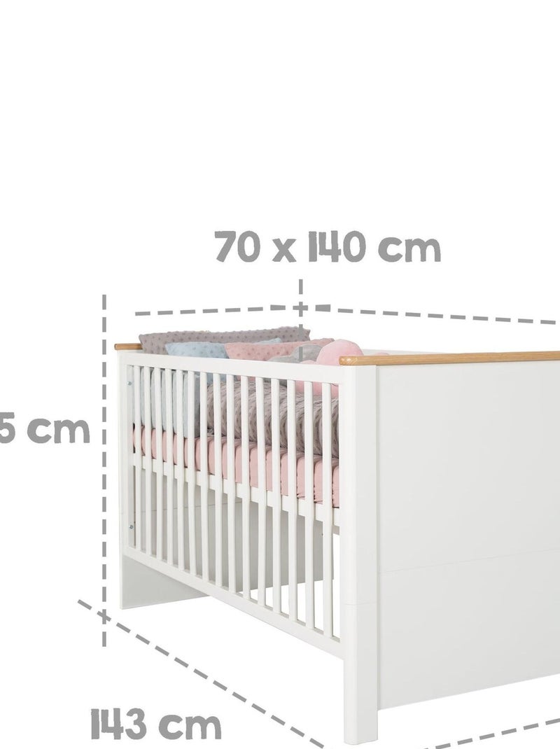 ROBA Cuna evolutiva Ava - 70x140 - Altura ajustable - 0 a 7 años - Blanco/decoración roble artesanal Blanco - Kiabi