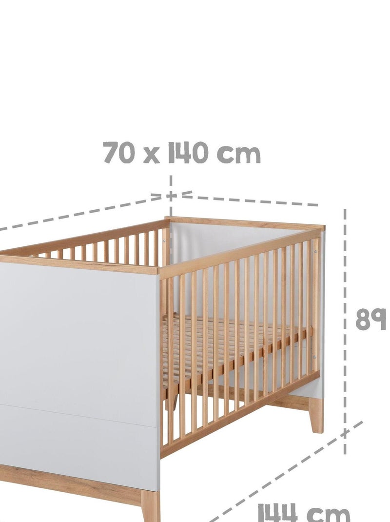 ROBA Cuna evolutiva "Caro" - 70x140 - Altura ajustable - 0 a 7 años - Gris claro/decoración madera Gris claro - Kiabi