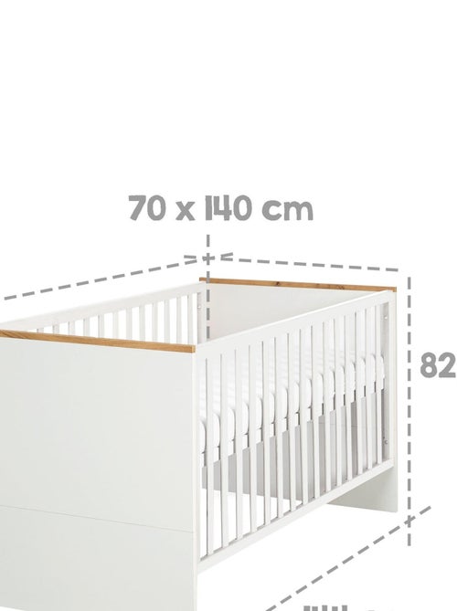 ROBA Cuna evolutiva "Finn" - 70x140 - Altura ajustable - 0 a 7 años - Blanco/decoración roble dorado - Kiabi