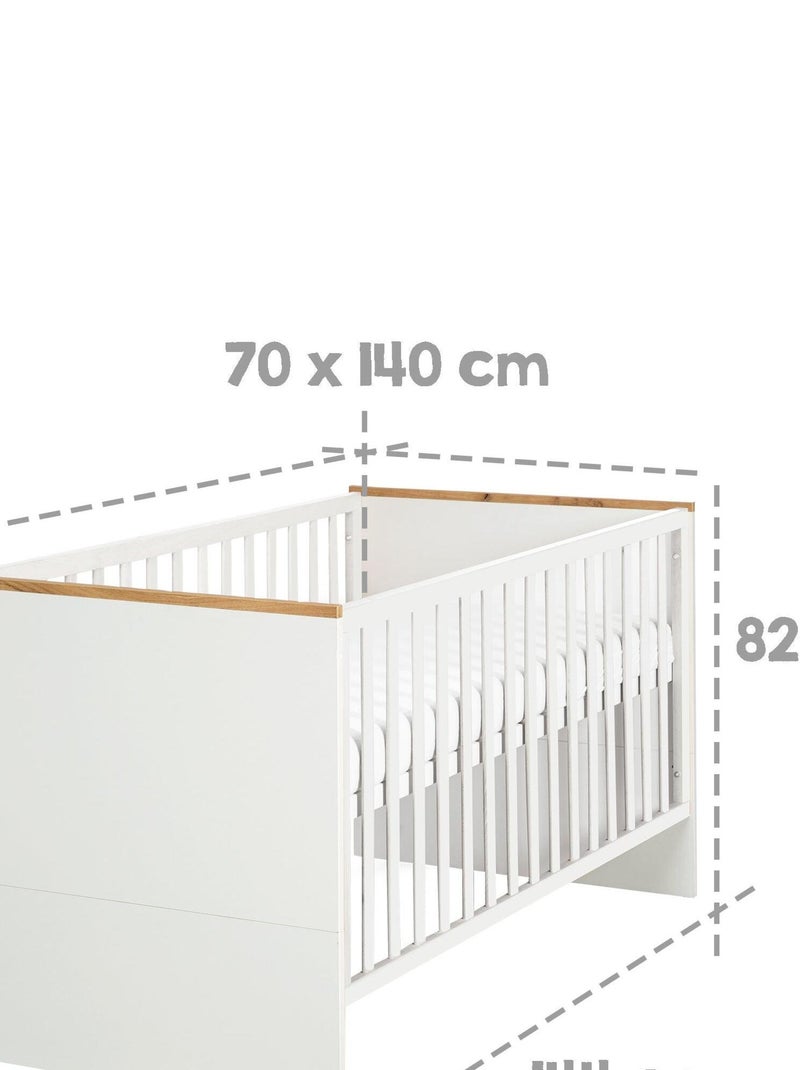 ROBA Cuna evolutiva "Finn" - 70x140 - Altura ajustable - 0 a 7 años - Blanco/decoración roble dorado Blanco Blanco - Kiabi