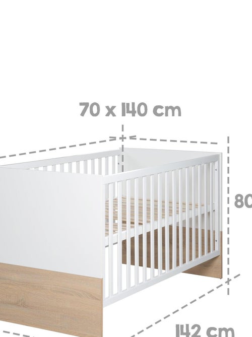 ROBA Cuna evolutiva "Gabriella" - 70x140 - altura ajustable - 0 a 7 años - blanco/decoración madera - Kiabi
