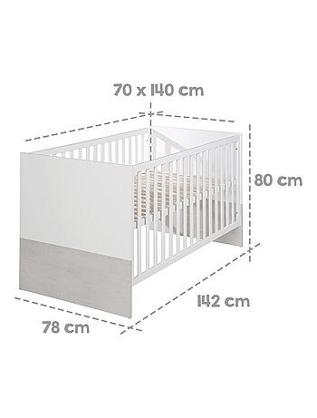 ROBA Cuna evolutiva "Julia" - 70x140 - Convertible - Altura ajustable - Blanco/roble blanqueado