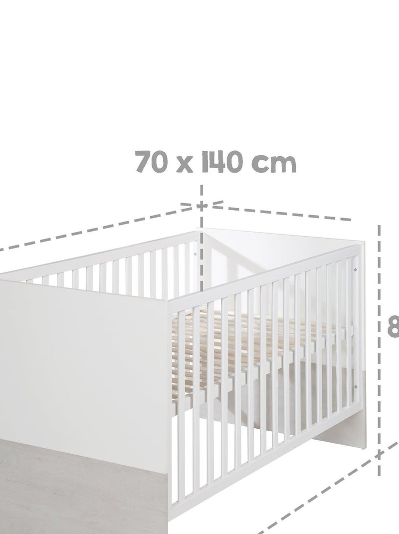 ROBA Cuna evolutiva "Julia" - 70x140 - Convertible - Altura ajustable - Blanco/roble blanqueado Blanco - Kiabi