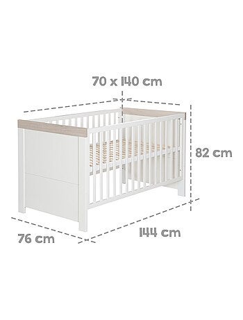 ROBA Cuna evolutiva "Lucy" - 70x140 - Altura ajustable - 0 a 7 años - Blanco/decoración 'Luna elm'