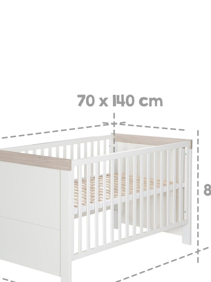 ROBA Cuna evolutiva "Lucy" - 70x140 - Altura ajustable - 0 a 7 años - Blanco/decoración 'Luna elm' Blanco - Kiabi