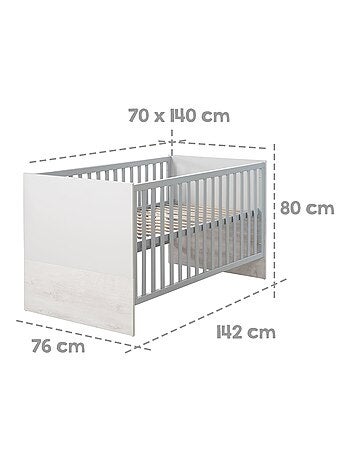 ROBA Cuna evolutiva "Maren 2" - 70x140 - Altura ajustable - 0 a 7 años - Gris claro/roble blanqueado