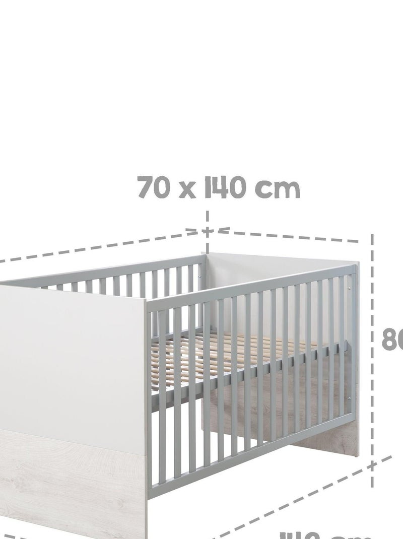 ROBA Cuna evolutiva "Maren 2" - 70x140 - Altura ajustable - 0 a 7 años - Gris claro/roble blanqueado Gris claro - Kiabi