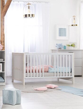 ROBA Cuna evolutiva "Mila" - 70x140 - Altura ajustable - 0 a 7 años - Gris claro/roble blanqueado