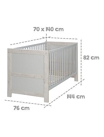 ROBA Cuna evolutiva "Mila" - 70x140 - Altura ajustable - 0 a 7 años - Gris claro/roble blanqueado