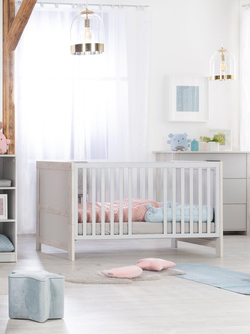 ROBA Cuna evolutiva "Mila" - 70x140 - Altura ajustable - 0 a 7 años - Gris claro/roble blanqueado Gris claro - Kiabi