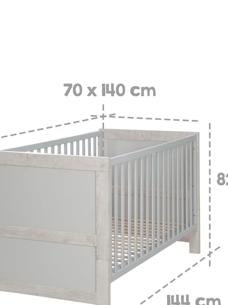 ROBA Cuna evolutiva "Mila" - 70x140 - Altura ajustable - 0 a 7 años - Gris claro/roble blanqueado Gris claro - Kiabi