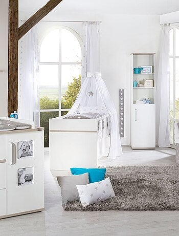 ROBA Cuna evolutiva "Moritz" - 70x140 - convertible - altura ajustable - blanco/decoración Luna elm