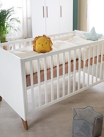 ROBA Cuna evolutiva Ole 70 x 140 cm - Altura ajustable - Blanco - Patas en roble