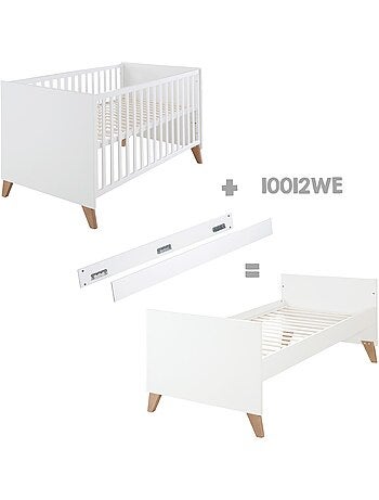 ROBA Cuna evolutiva Ole 70 x 140 cm - Altura ajustable - Blanco - Patas en roble