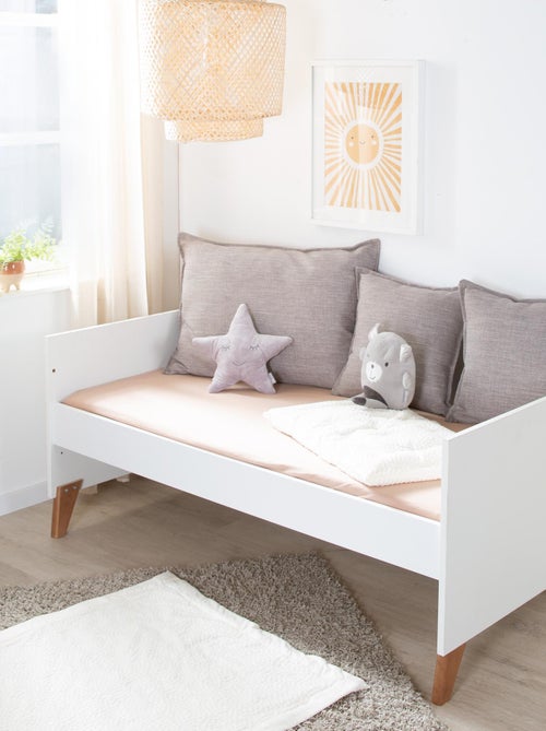 ROBA Cuna evolutiva Ole 70 x 140 cm - Altura ajustable - Blanco - Patas en roble - Kiabi