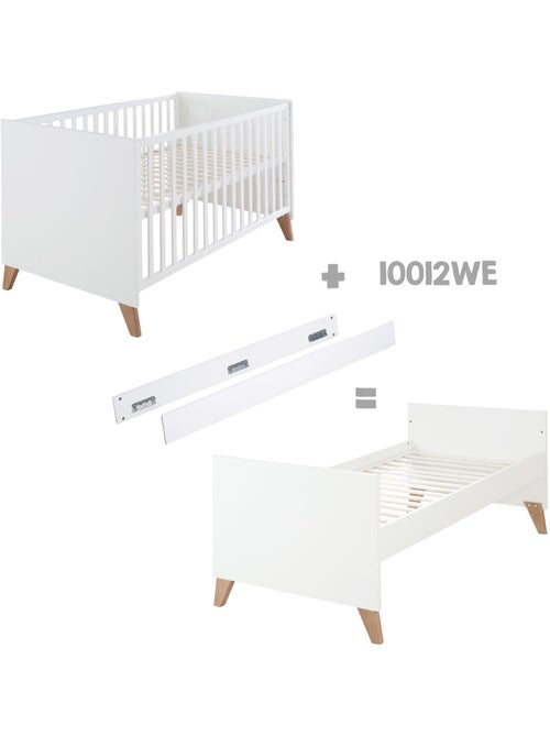 ROBA Cuna evolutiva Ole 70 x 140 cm - Altura ajustable - Blanco - Patas en roble - Kiabi