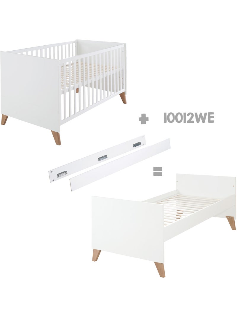ROBA Cuna evolutiva Ole 70 x 140 cm - Altura ajustable - Blanco - Patas en roble Blanco - Kiabi
