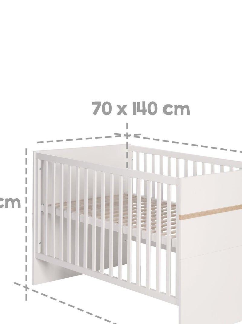ROBA Cuna evolutiva "Pia" - 70x140 - convertible - altura ajustable - blanco/decoración 'San Remo' Blanco - Kiabi