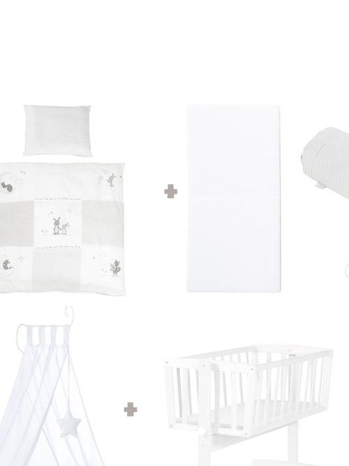 ROBA Cuna Fox & Bunny - 40 x 90 cm + equipamiento completo - madera lacada blanca - Kiabi